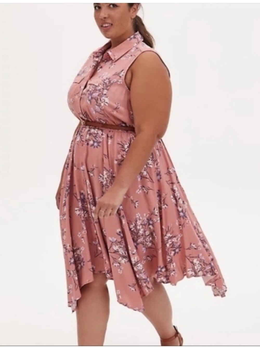 torrid Coral Pink Floral Sleeveless Shirt Dress